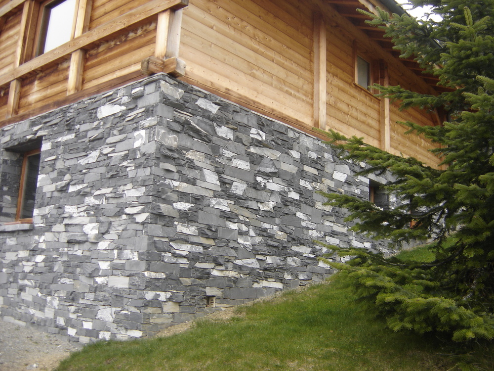 Habillage, de, mur, extérieur, en, pierre, naturel,  
